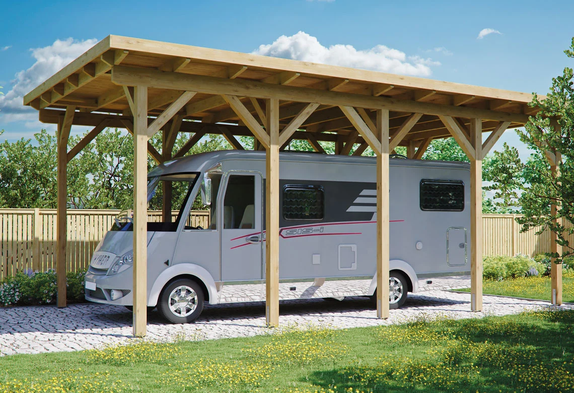 Holz-Carport mit Wohnmobil