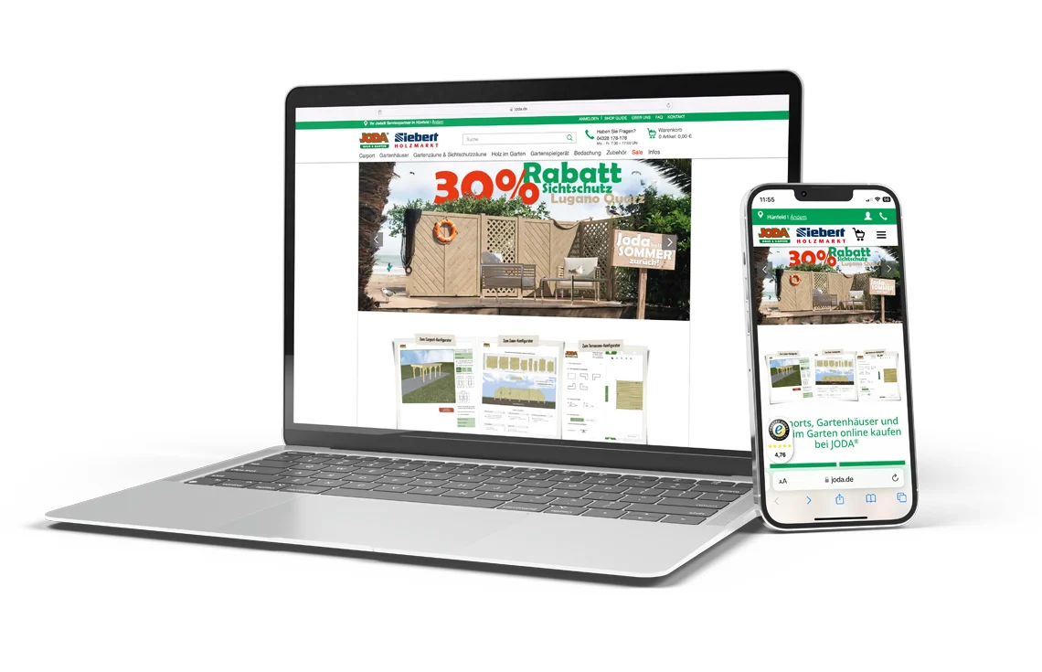 JODA Garten-Onlineshop auf Laptop und Smartphone