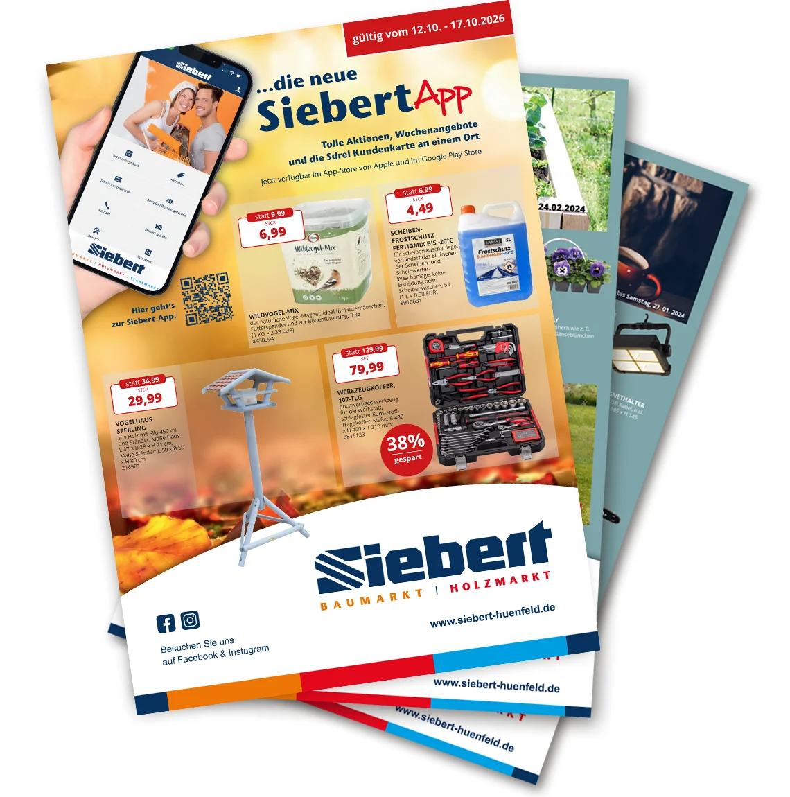 Prospekt mit den Siebert Wochenangeboten und der Siebert-App